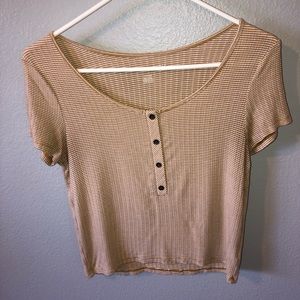 American Eagle Yellow & White Striped Cropped Tee